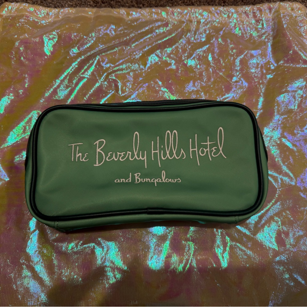 EUC Stoney Clover Lane Beverly Hills Hotel Green embroidered small pouch